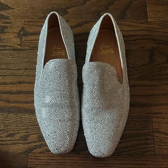 Christian Louboutin Swarovski Dandelion Silver Loafers Slip-On 44.5 US 10-10.5 - Picture 3 of 12